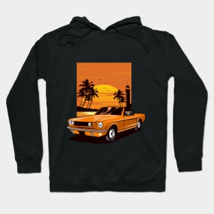 Classic car and beach sunset Hoodie